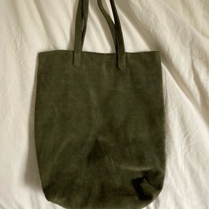 BAGGU Olive Green Suede Tote
